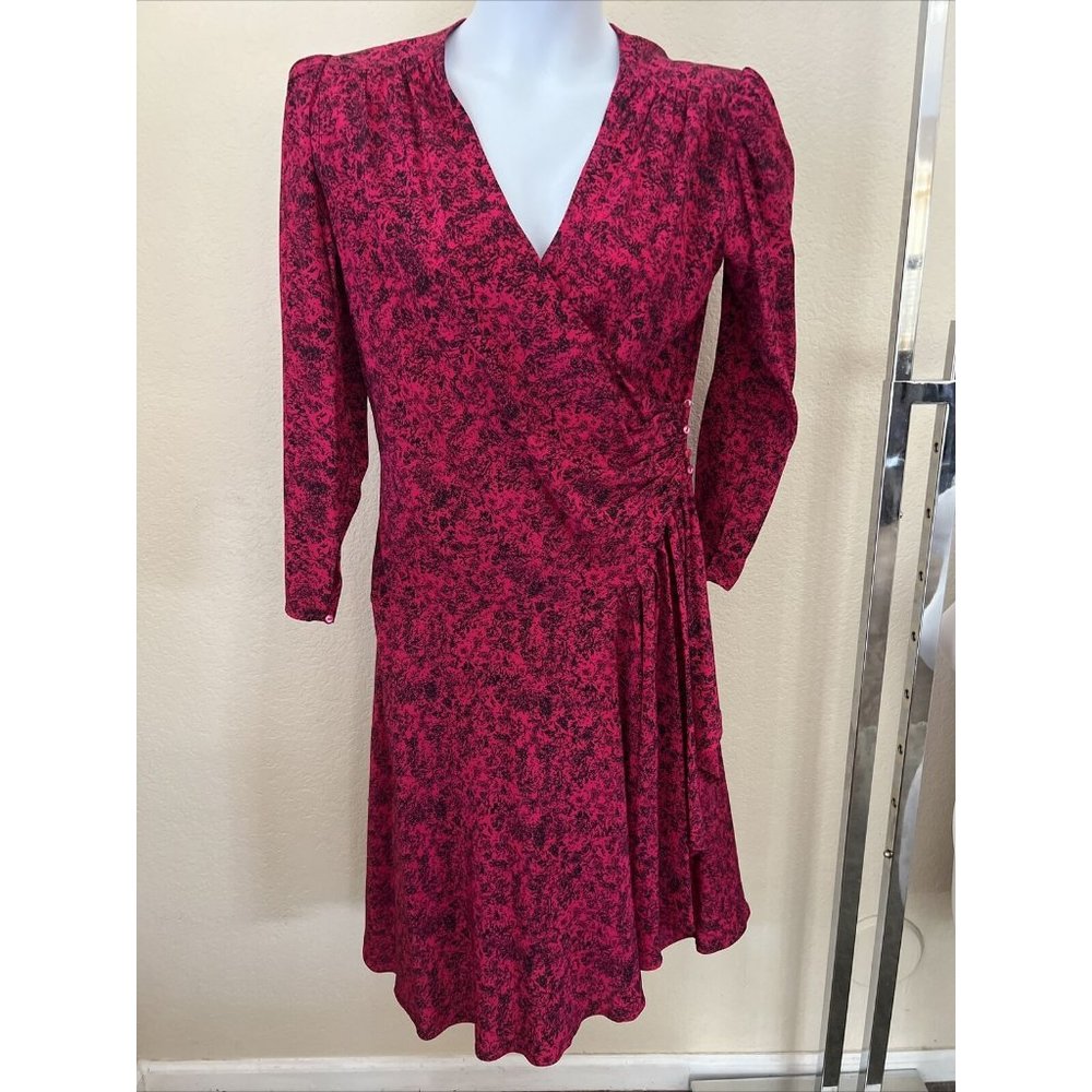 JERRY REGENBOGEN Vintage Silk Fuschia Black Wrap Dress Size 14